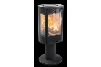 Kaminofen Contura 886G Style auf Säulenpodest Korpus schwarz Glastop Glasfront