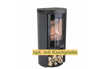Kaminofen Contura 520G Style Korpus schwarz Abdeckung Aluminium Glasfront inkl. Powerstone Holzfach