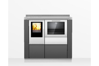 Heizungsherd Pertinger 90PLUS Panorama wassergeführt Schwarz Anschluss Links Stahlplatte