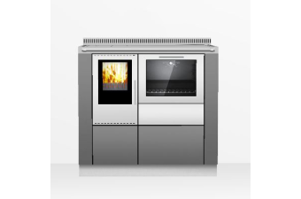 Heizungsherd Pertinger 90PLUS Panorama wassergeführt Anthrazit Anschluss Links Stahlplatte