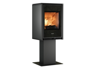 Kaminofen Rizzoli Serie X Vision auf Säulenpodest schwarz