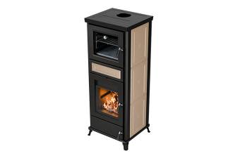 Kaminofen Thermorossi Flora Maiolica beige mit Backrohr wassergeführt