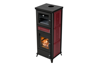 Kaminofen Thermorossi Flora Maiolica bordeaux mit Backrohr wassergeführt