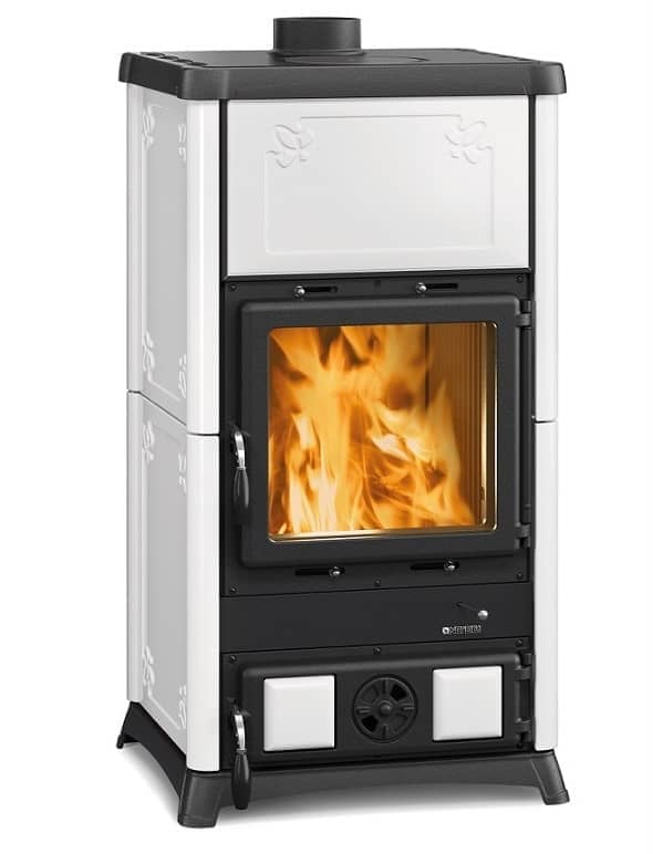 Kachelkaminofen La Nordica Fedora strahlend weiß mit Kochplatte für Notfälle im Special Sale