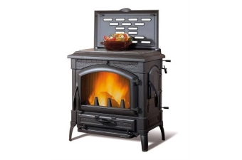 Kaminofen La Nordica Isotta Con Cerchi Evo schwarz Gusseisen mit Kochplatte für Notfälle