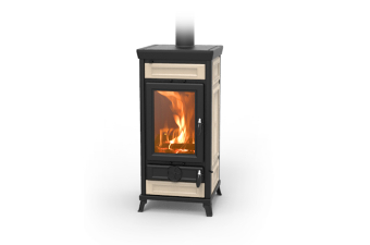 Kaminofen Thermorossi Vittoria Evo (Höhe 109 cm) Maiolica beige-ahornweiß mit Kochplatte für Notfälle im Top Deal