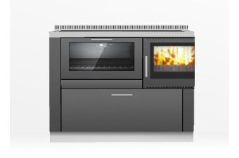 Tischherd Pertinger 110 Ökoalpin Living Panorama schwarz matt Anschluss links und Cerankochfeld