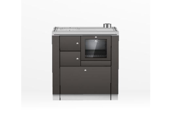 Tischherd Pertinger 80 Ökoalpin Panorama Naturstahl Stahlherdplatte Anschluss rechts oben